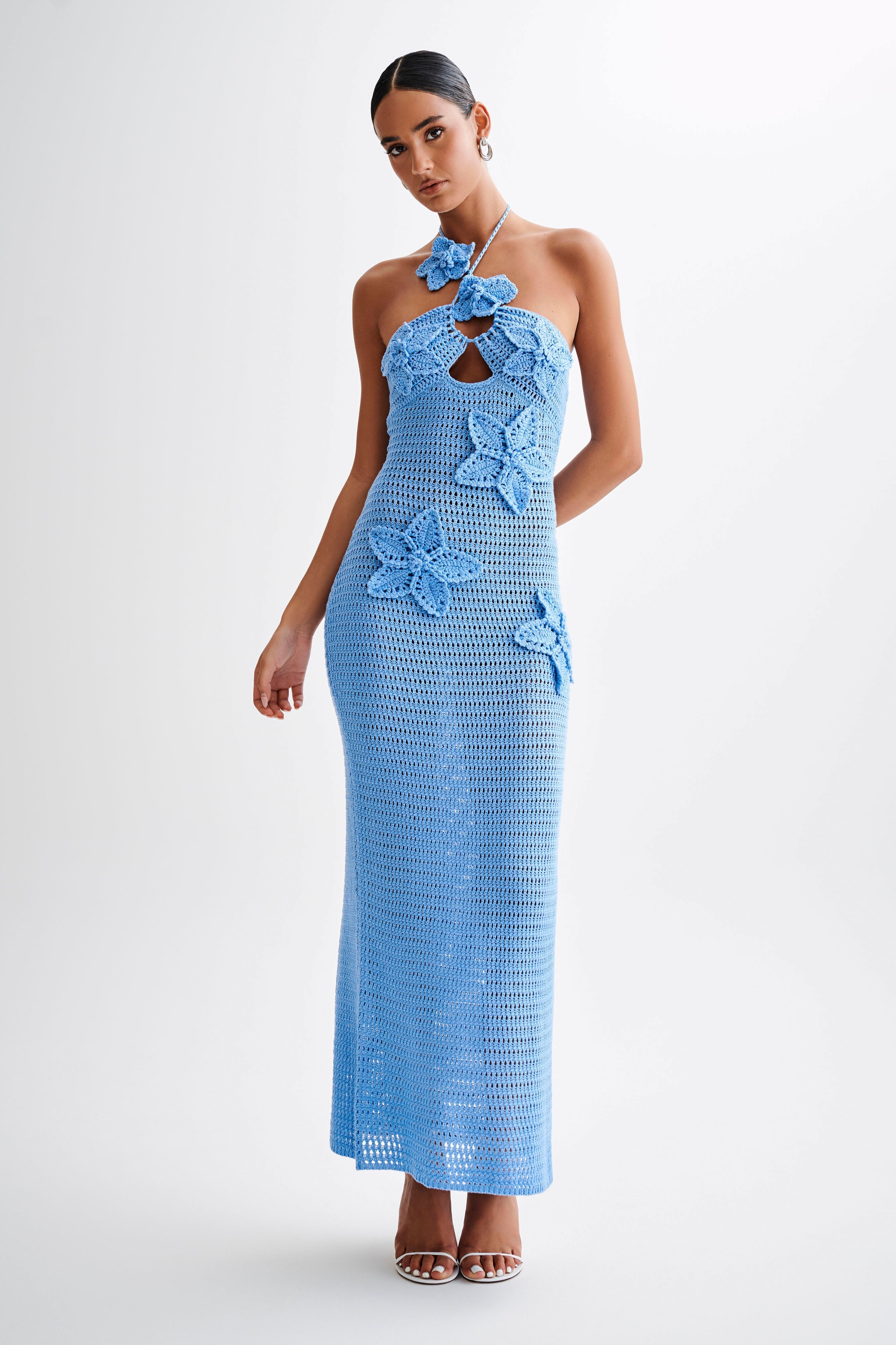 Kyla Floral Crochet Maxi Dress - Cornflower Blue-My Chic Way.All Rights Reserved