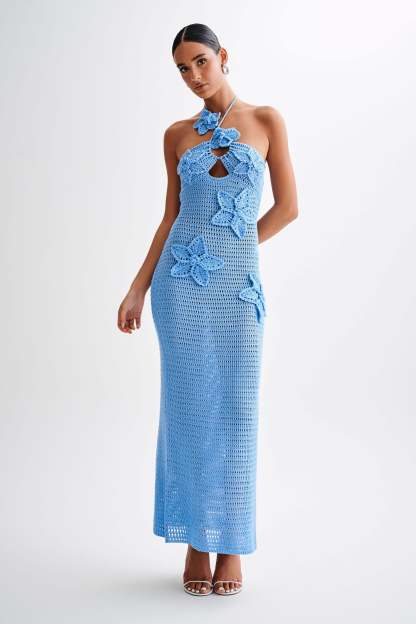 Kyla Floral Crochet Maxi Dress - Cornflower Blue-My Chic Way.All Rights Reserved