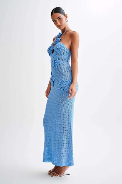 Kyla Floral Crochet Maxi Dress - Cornflower Blue-My Chic Way.All Rights Reserved