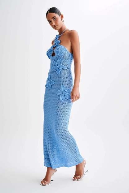 Kyla Floral Crochet Maxi Dress - Cornflower Blue-My Chic Way.All Rights Reserved