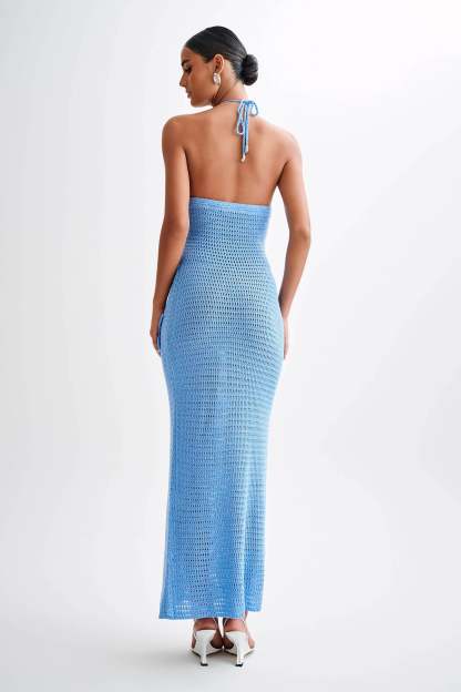 Kyla Floral Crochet Maxi Dress - Cornflower Blue-My Chic Way.All Rights Reserved