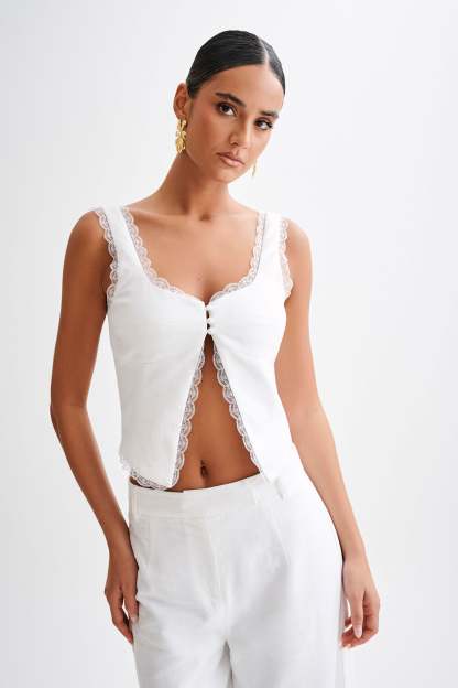 Franca Linen Sleeveless Top - White-My Chic Way.All Rights Reserved