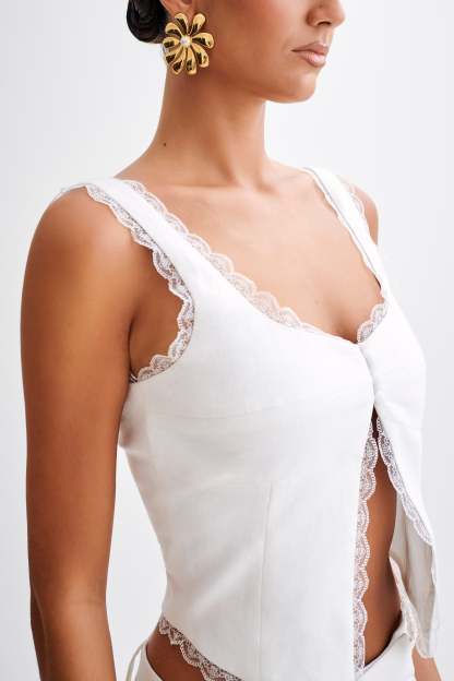 Franca Linen Sleeveless Top - White-My Chic Way.All Rights Reserved