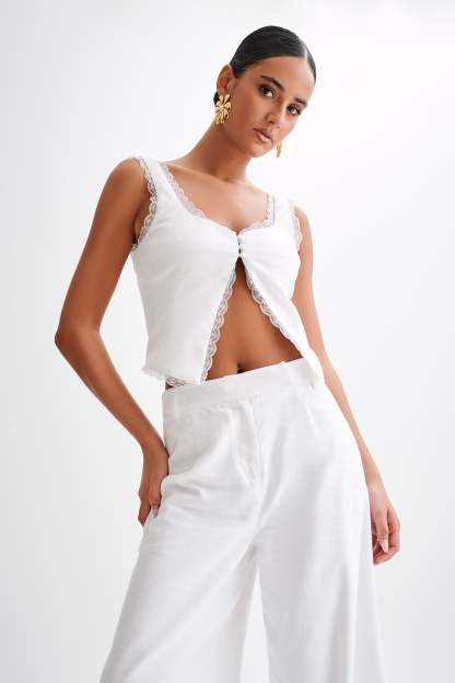 Franca Linen Sleeveless Top - White-My Chic Way.All Rights Reserved