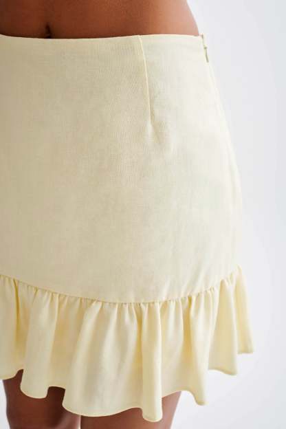 Delfina Linen Mini Skirt With Ruffle - Lemon Sherbet-My Chic Way.All Rights Reserved