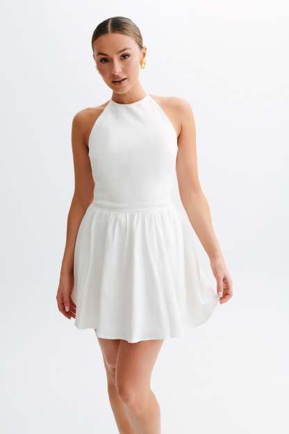 Carolina Cotton Halter Mini Dress - White-My Chic Way.All Rights Reserved