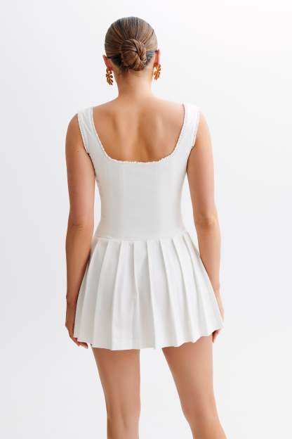 Donna Cotton Ruched Mini Dress - White-My Chic Way.All Rights Reserved