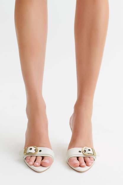 Colleen Buckle Heel - White-My Chic Way.All Rights Reserved