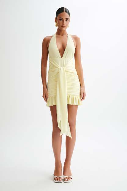 Ambrosi Satin Chiffon Mini Dress - Lemon Sherbet-My Chic Way.All Rights Reserved