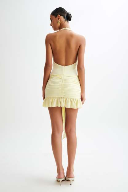 Ambrosi Satin Chiffon Mini Dress - Lemon Sherbet-My Chic Way.All Rights Reserved