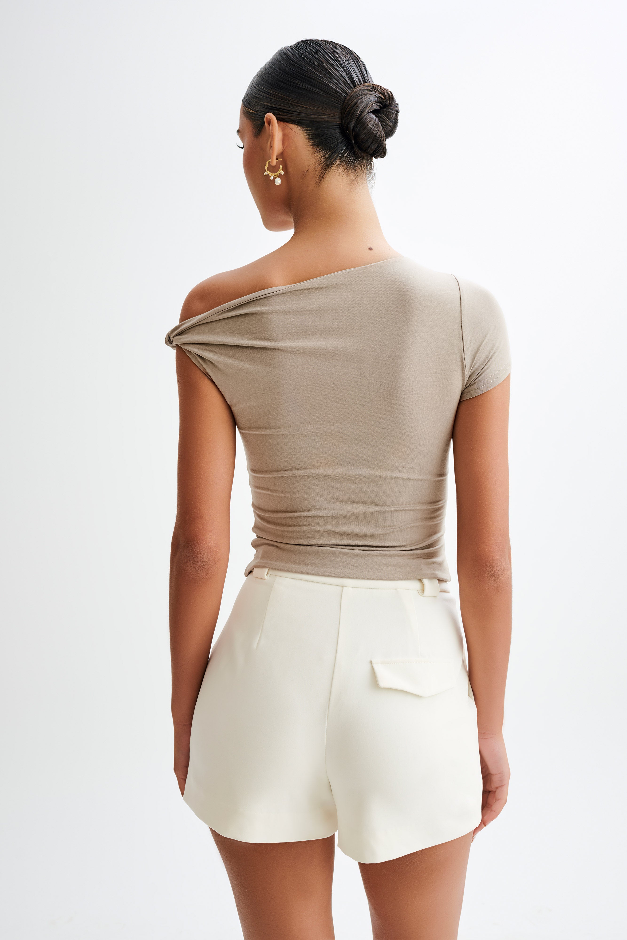 Betty Short Sleeve Modal Top With Knot Shoulder - Tawny Grey-My Chic Way.All Rights Reserved