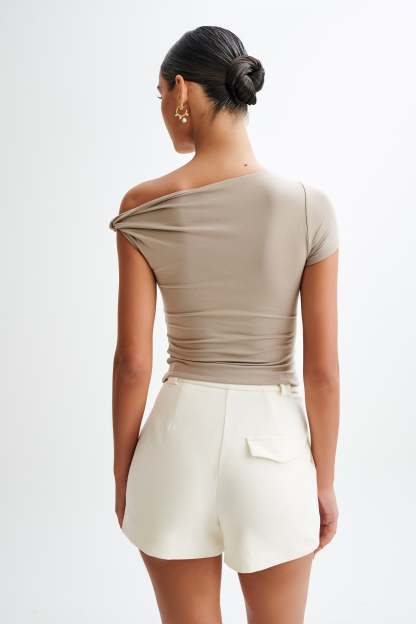 Betty Short Sleeve Modal Top With Knot Shoulder - Tawny Grey-My Chic Way.All Rights Reserved