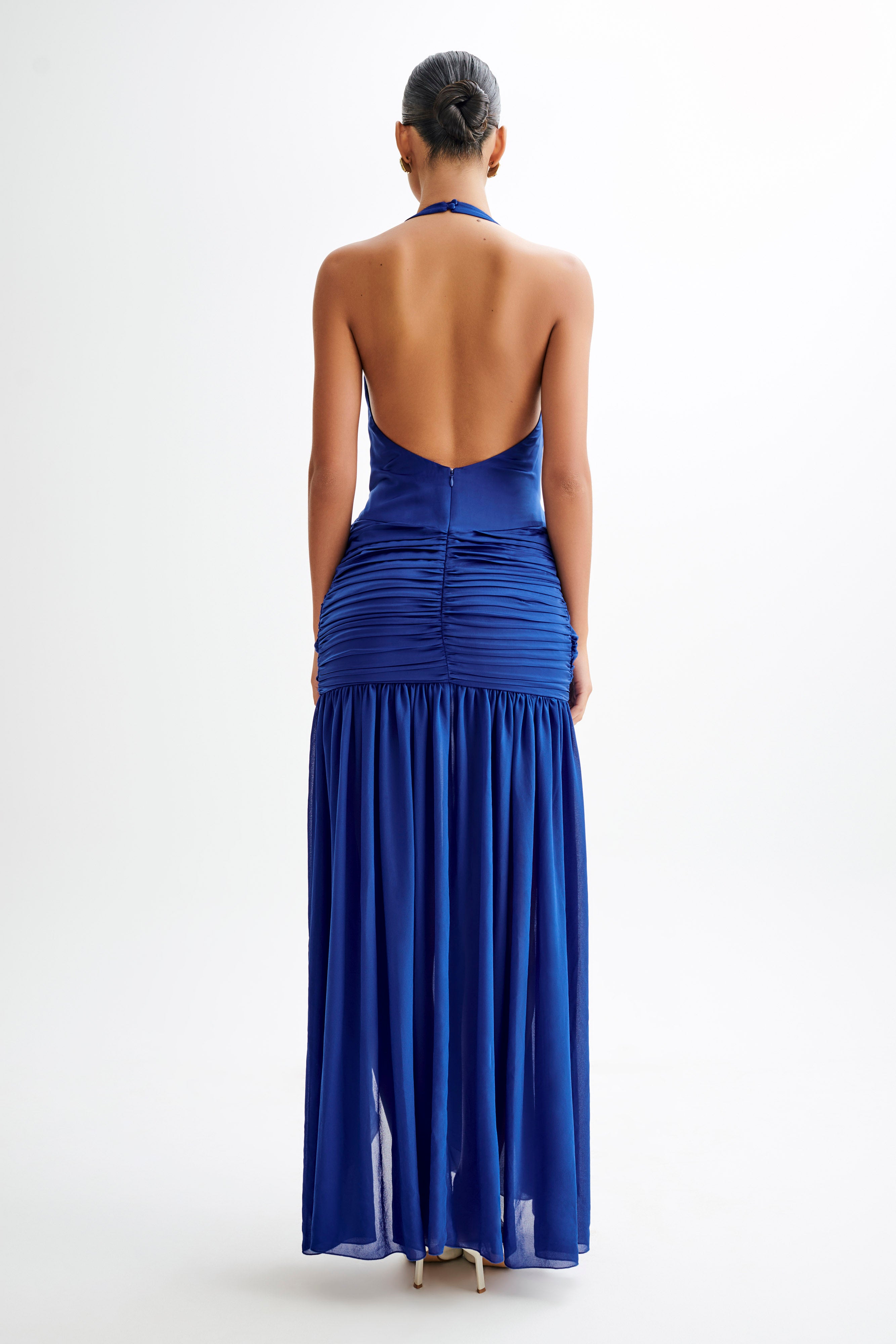 Graziana Satin Chiffon Plunge Maxi Dress - Cobalt Blue-My Chic Way.All Rights Reserved