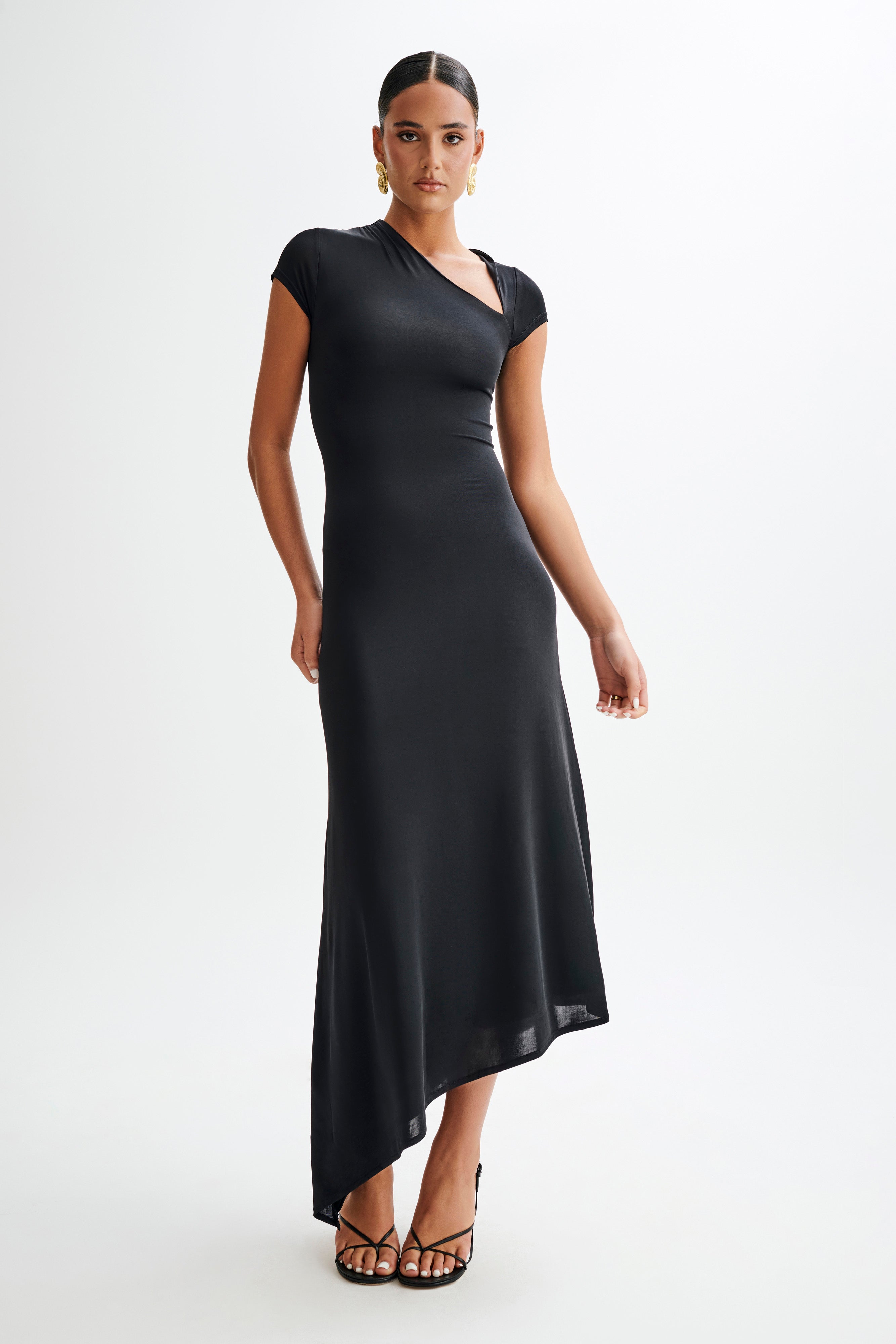 Ilaria Slinky Maxi Dress With Cut Out - Black-My Chic Way.All Rights Reserved