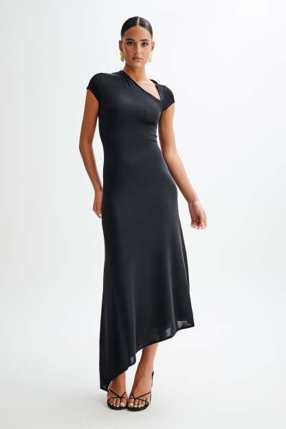 Ilaria Slinky Maxi Dress With Cut Out - Black-My Chic Way.All Rights Reserved
