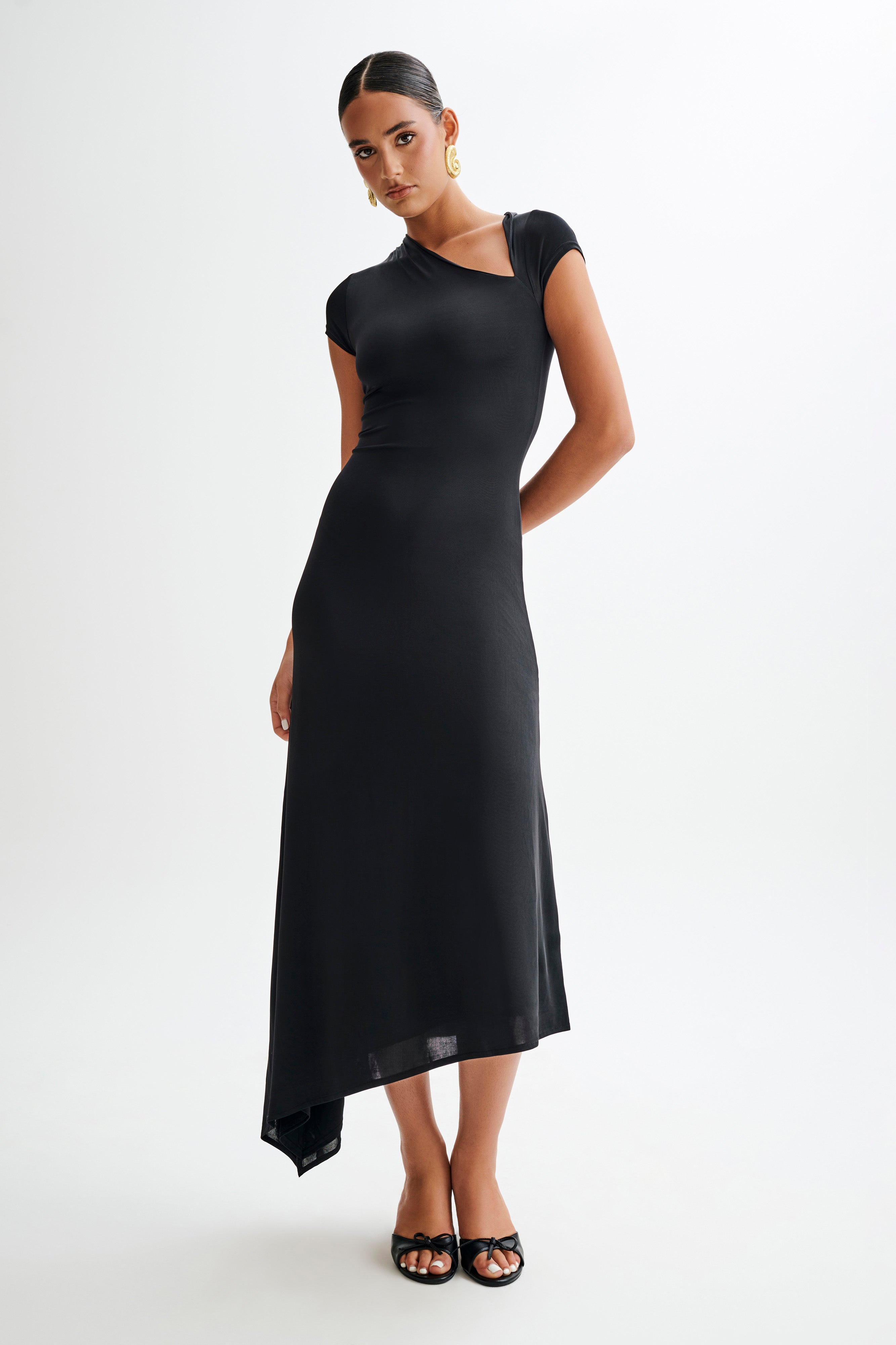Ilaria Slinky Maxi Dress With Cut Out - Black-My Chic Way.All Rights Reserved