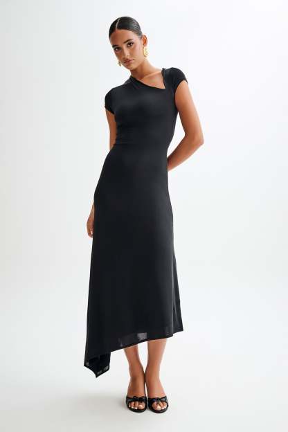 Ilaria Slinky Maxi Dress With Cut Out - Black-My Chic Way.All Rights Reserved
