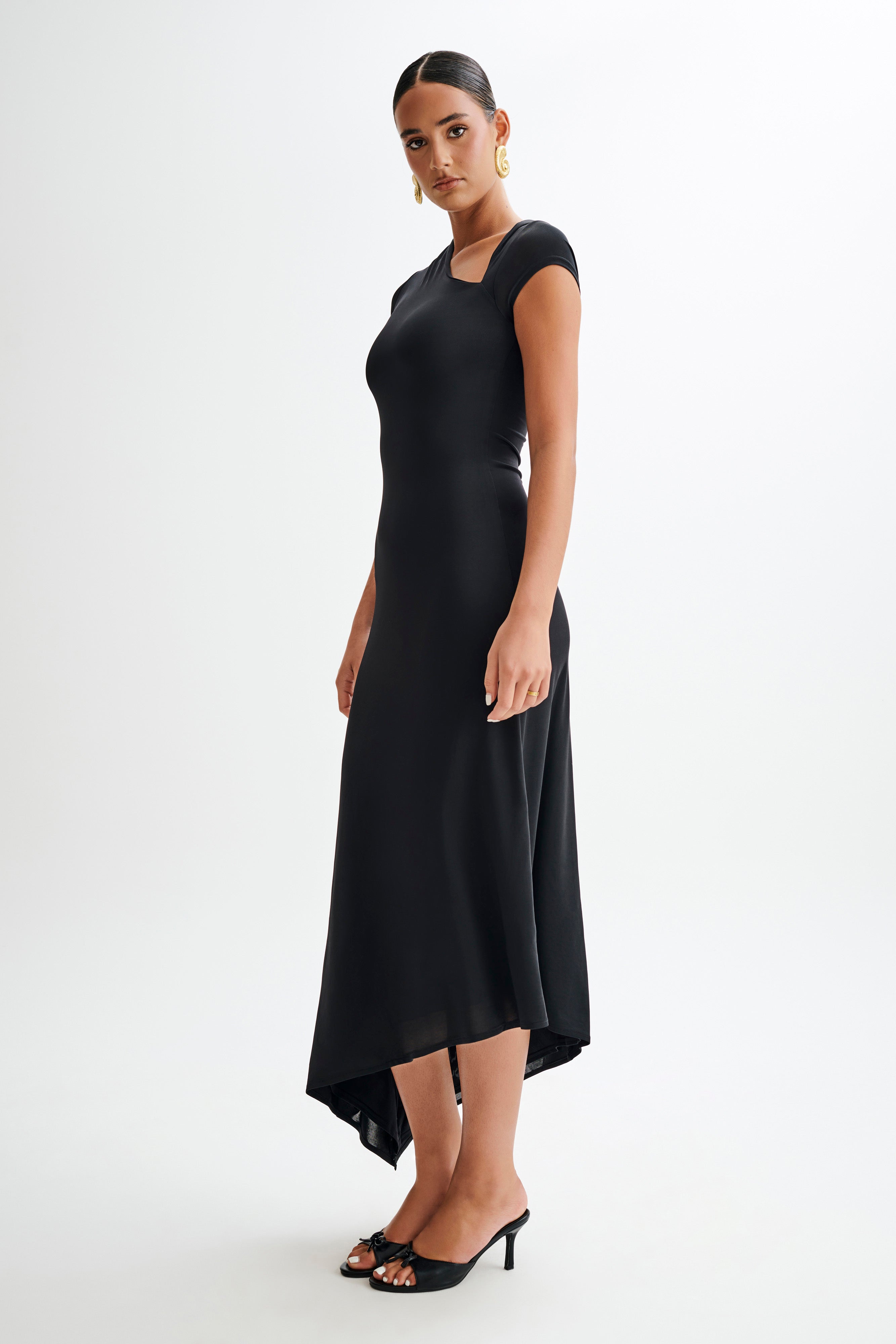Ilaria Slinky Maxi Dress With Cut Out - Black-My Chic Way.All Rights Reserved