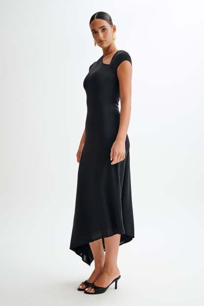 Ilaria Slinky Maxi Dress With Cut Out - Black-My Chic Way.All Rights Reserved
