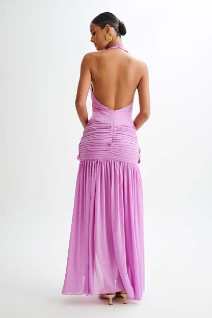 Graziana Satin Chiffon Plunge Maxi Dress - Violet-My Chic Way.All Rights Reserved