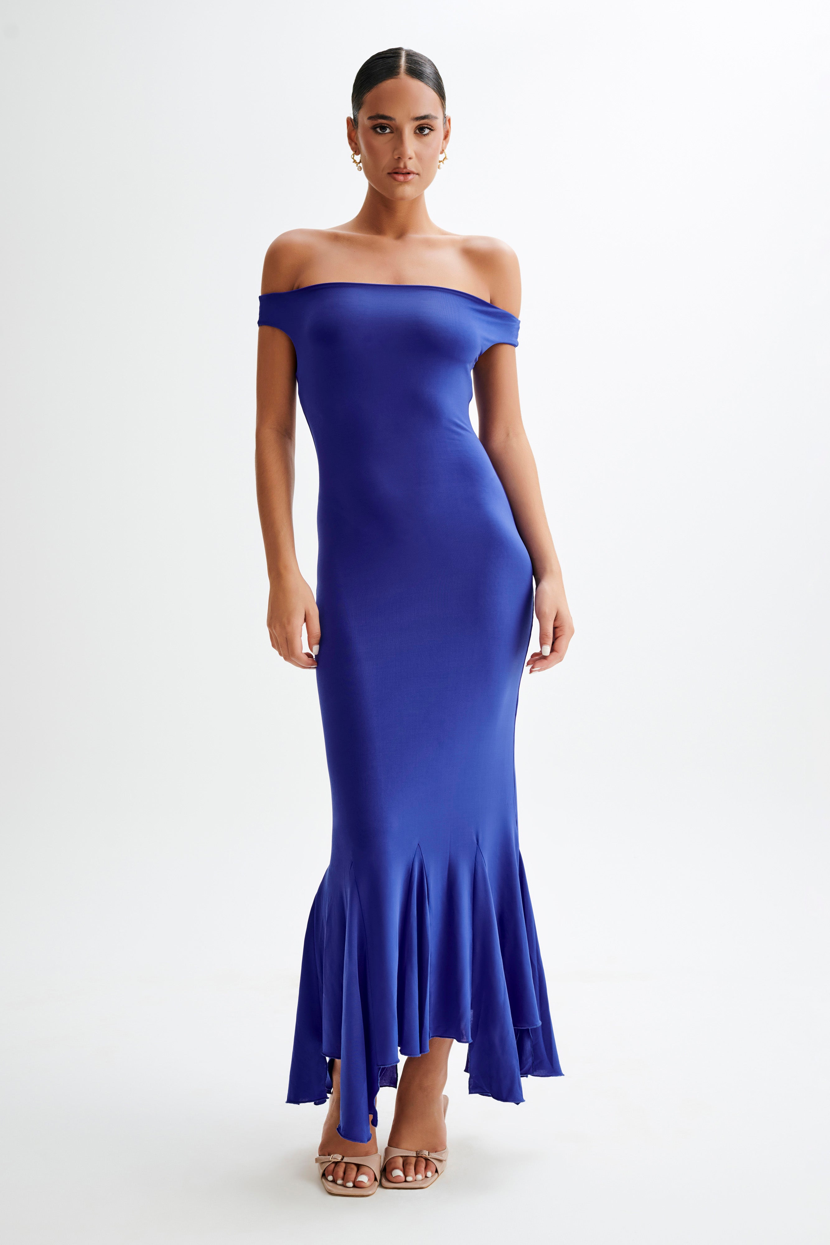 Analina Slinky Handkerchief Midi Dress - Cobalt Blue-My Chic Way.All Rights Reserved