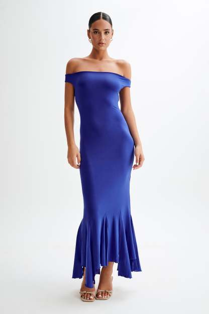 Analina Slinky Handkerchief Midi Dress - Cobalt Blue-My Chic Way.All Rights Reserved