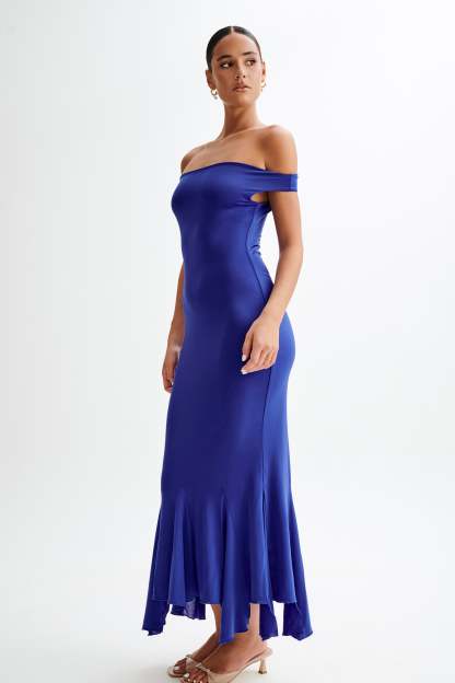 Analina Slinky Handkerchief Midi Dress - Cobalt Blue-My Chic Way.All Rights Reserved