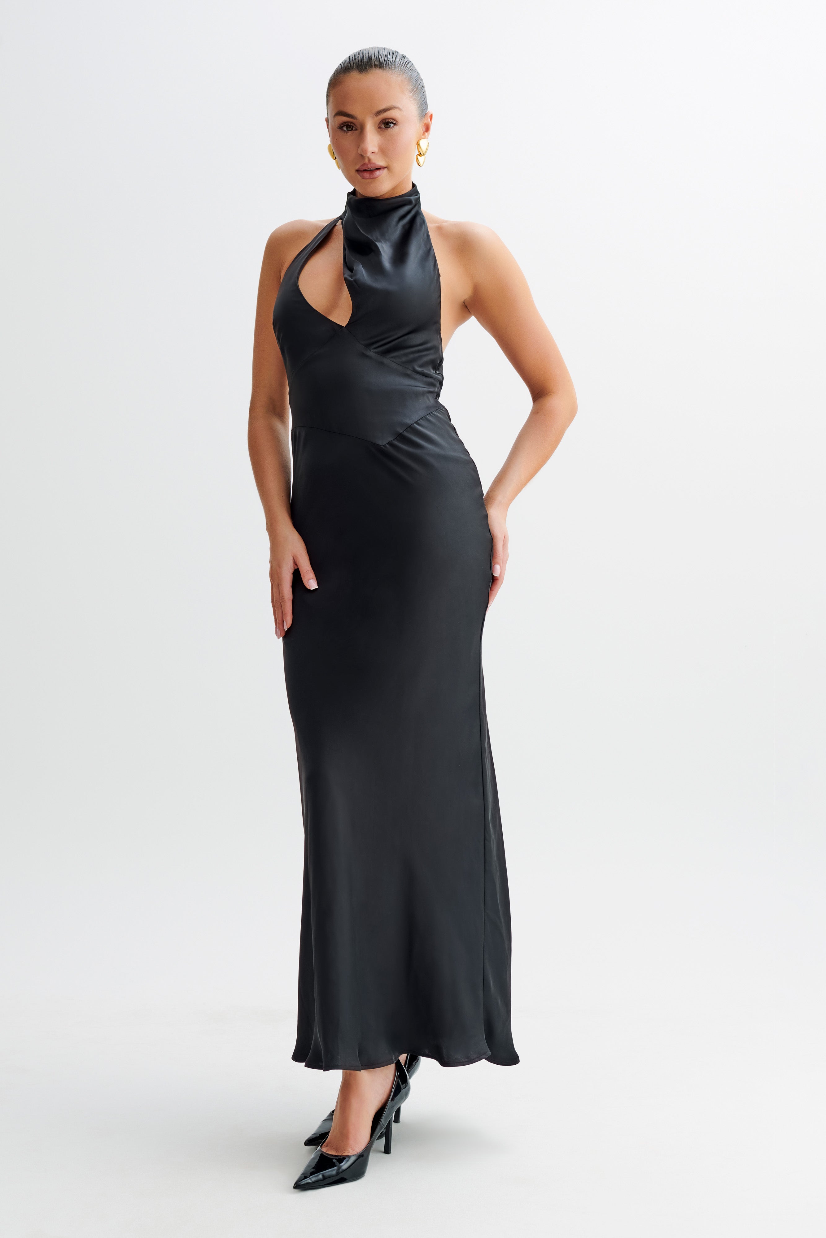 Belladonna Satin Halter Maxi Dress - Black-My Chic Way.All Rights Reserved