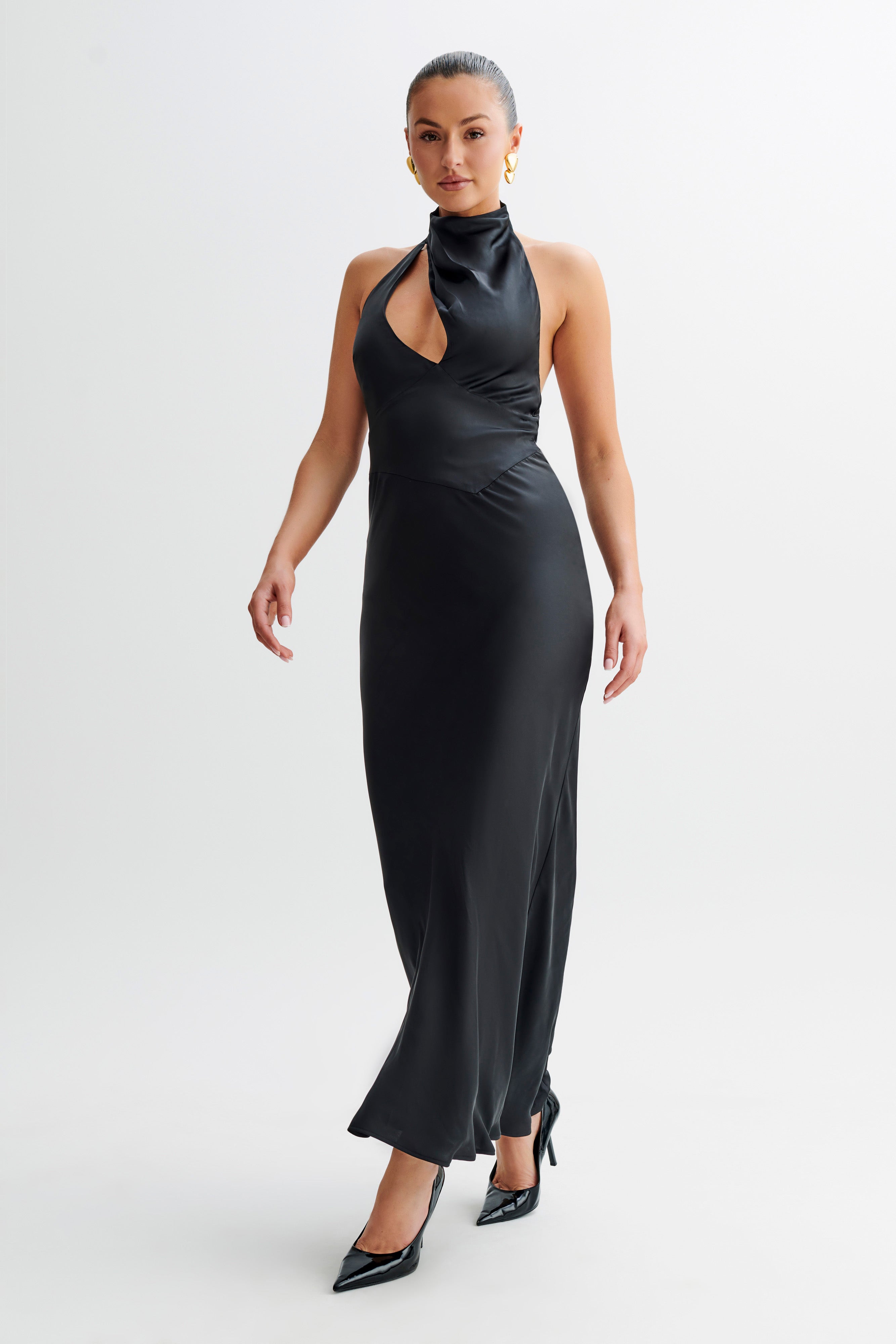 Belladonna Satin Halter Maxi Dress - Black-My Chic Way.All Rights Reserved