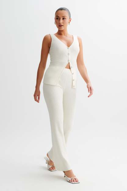 Calypso Knit Longline Vest - Ivory-My Chic Way.All Rights Reserved