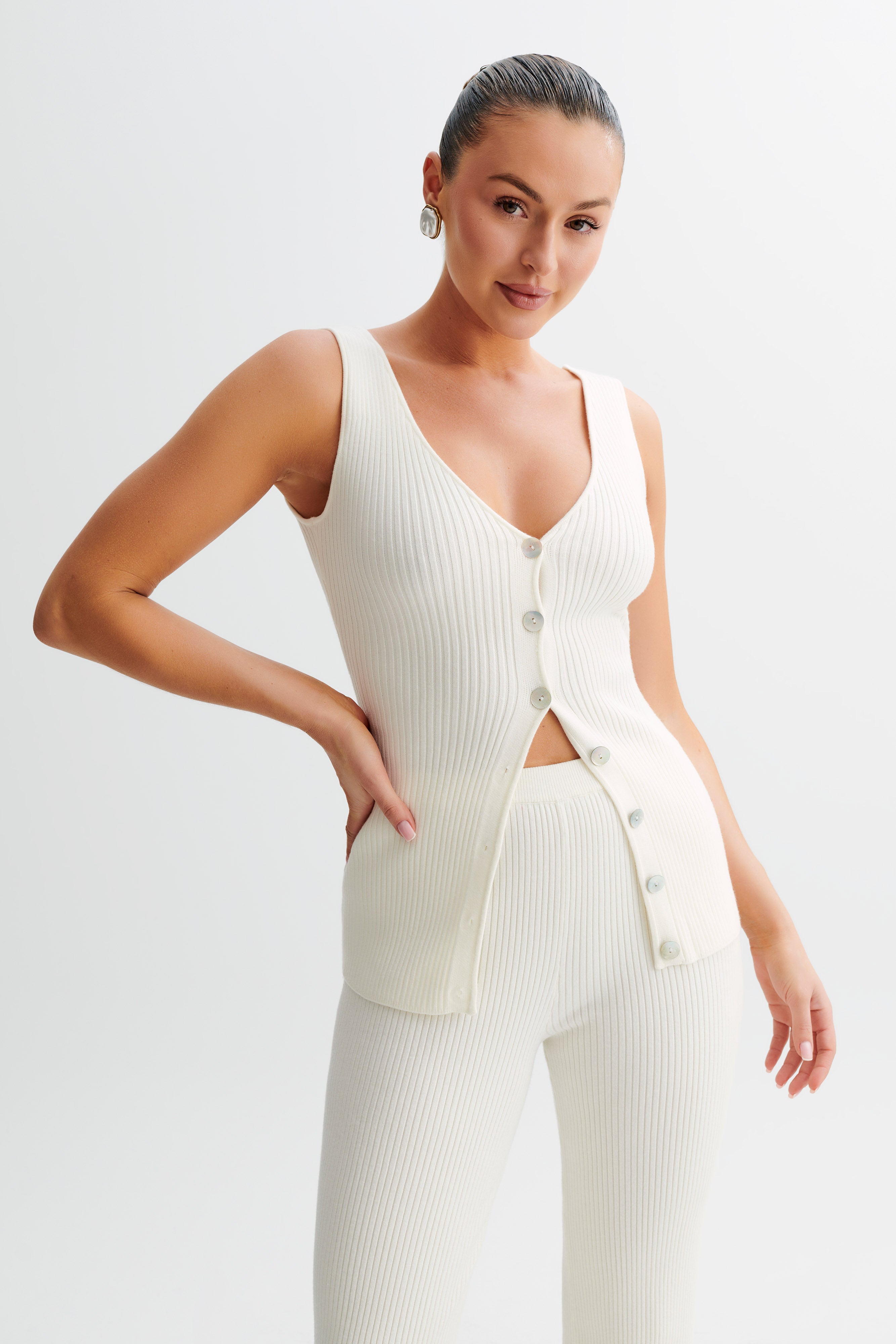 Calypso Knit Longline Vest - Ivory-My Chic Way.All Rights Reserved
