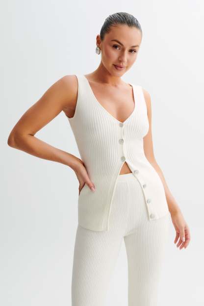 Calypso Knit Longline Vest - Ivory-My Chic Way.All Rights Reserved