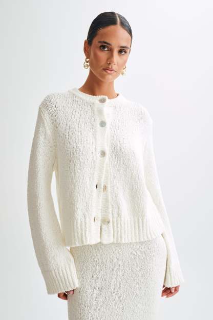 Moira Oversized Boucle Cardigan - White-My Chic Way.All Rights Reserved
