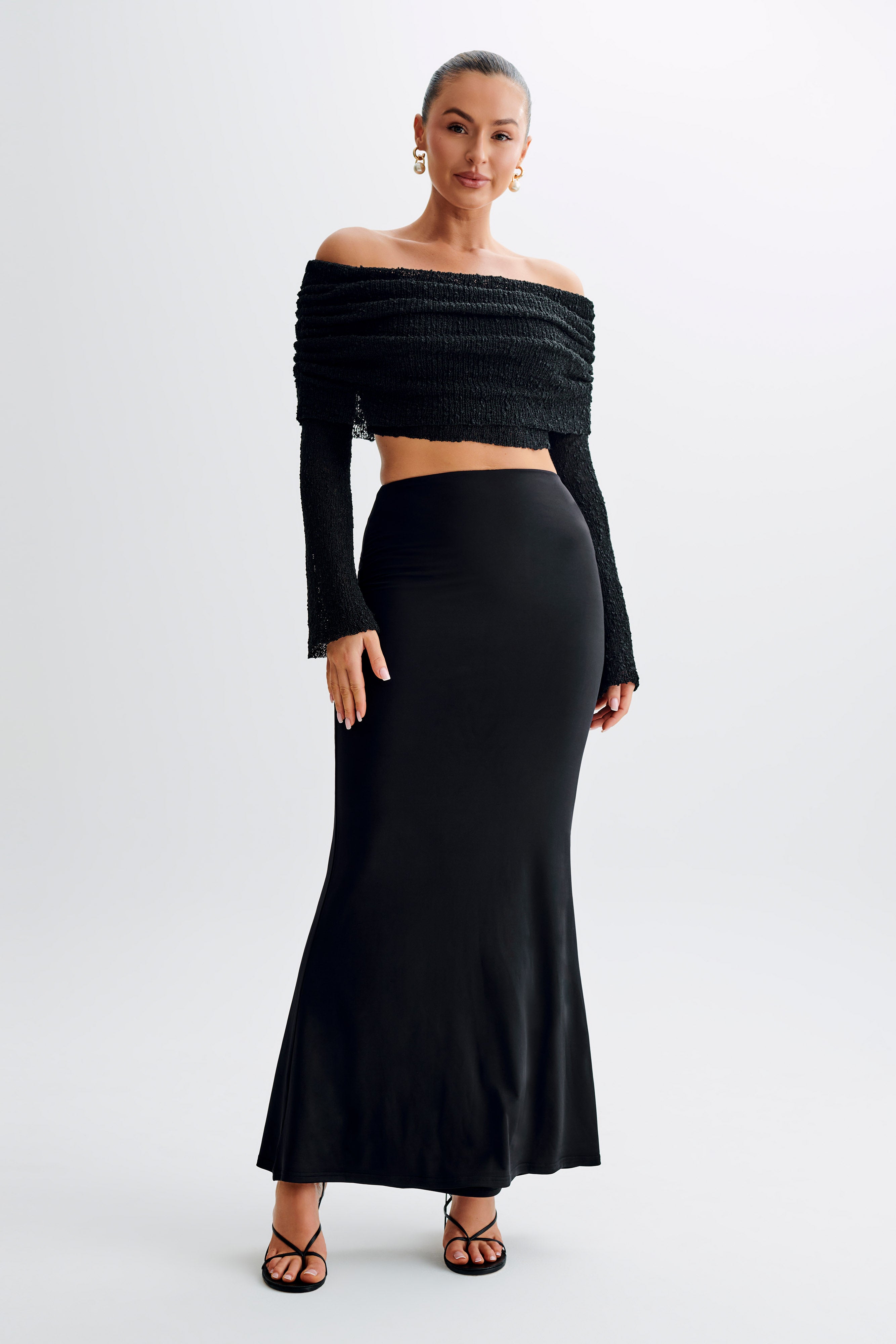 Marisol Off Shoulder Boucle Top - Black-My Chic Way.All Rights Reserved