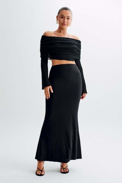 Marisol Off Shoulder Boucle Top - Black-My Chic Way.All Rights Reserved