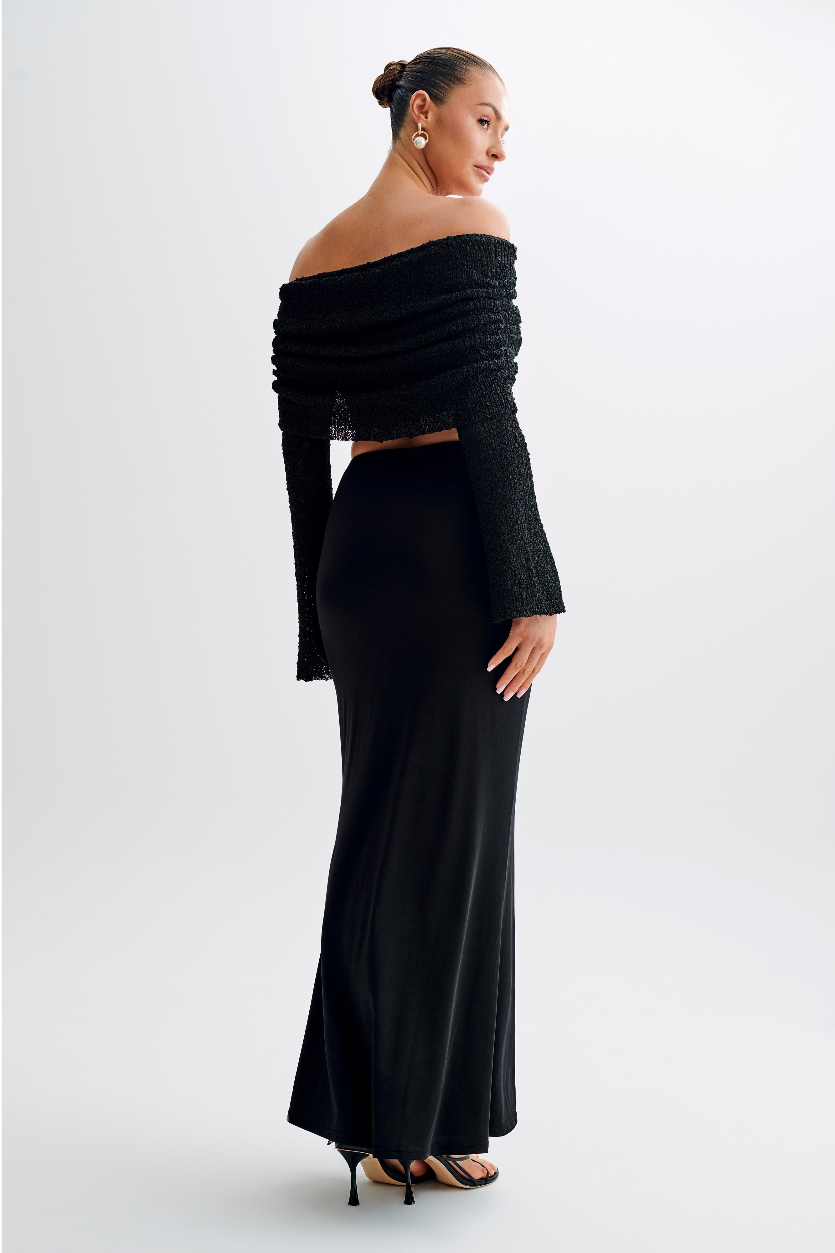 Marisol Off Shoulder Boucle Top - Black-My Chic Way.All Rights Reserved