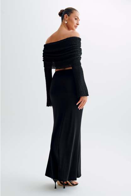 Marisol Off Shoulder Boucle Top - Black-My Chic Way.All Rights Reserved