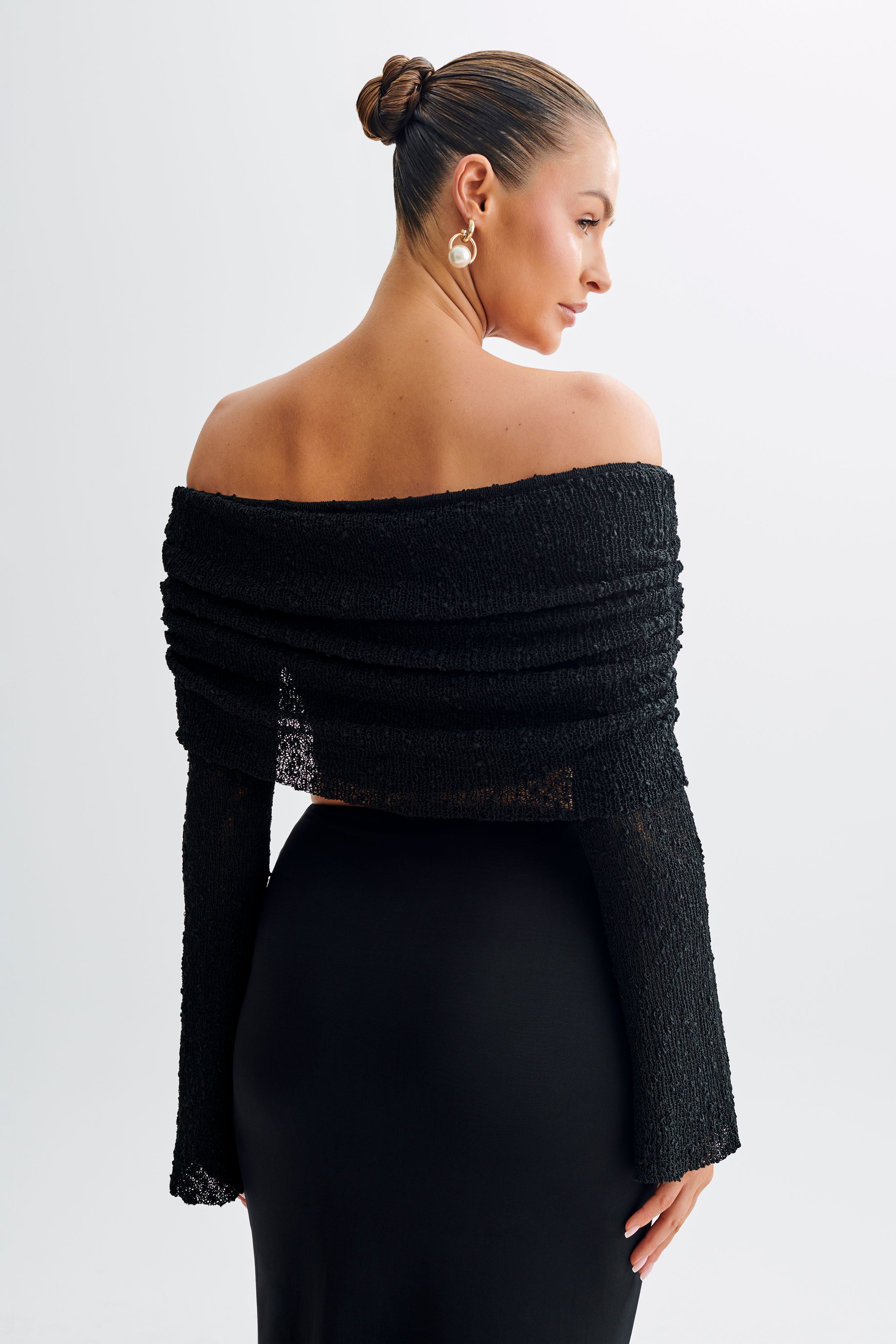 Marisol Off Shoulder Boucle Top - Black-My Chic Way.All Rights Reserved