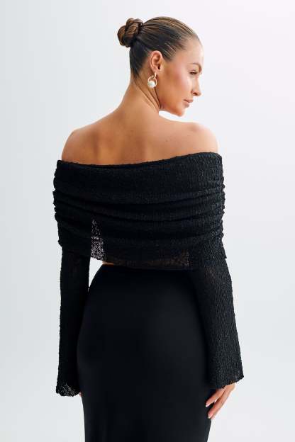 Marisol Off Shoulder Boucle Top - Black-My Chic Way.All Rights Reserved