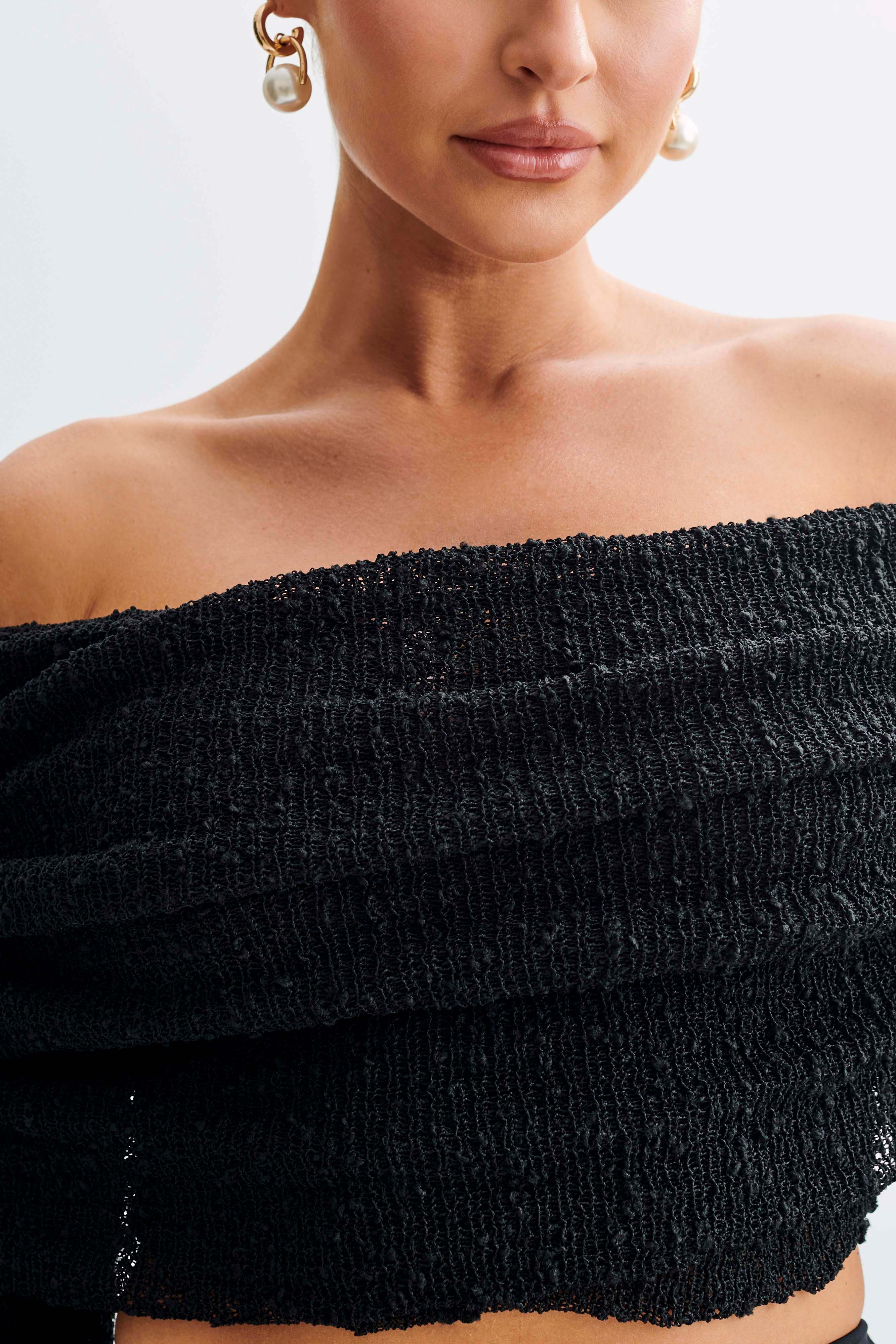Marisol Off Shoulder Boucle Top - Black-My Chic Way.All Rights Reserved
