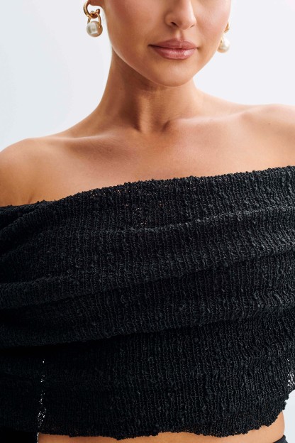 Marisol Off Shoulder Boucle Top - Black-My Chic Way.All Rights Reserved