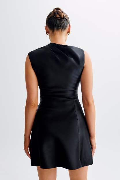 Granger Satin Structured Mini Dress - Black-My Chic Way.All Rights Reserved
