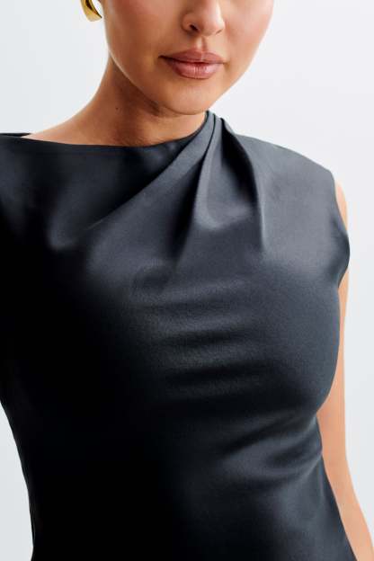 Granger Satin Structured Mini Dress - Black-My Chic Way.All Rights Reserved
