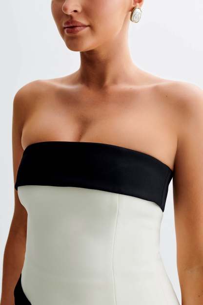 Micah Contrast Suiting Strapless Top - White-My Chic Way.All Rights Reserved
