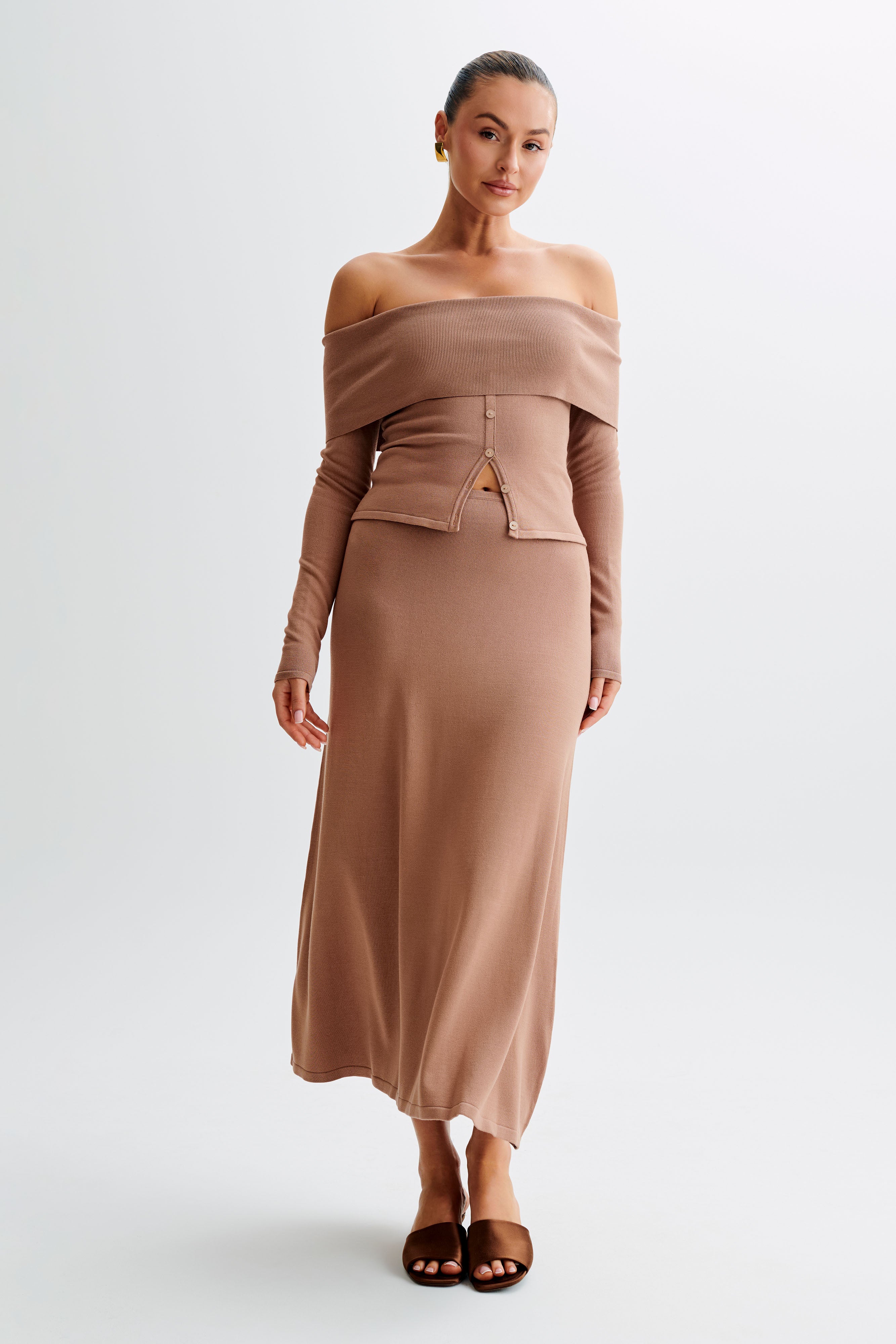 Diedre A-Line Knit Maxi Skirt - Pecan-My Chic Way.All Rights Reserved