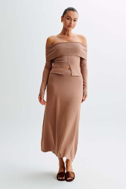 Diedre A-Line Knit Maxi Skirt - Pecan-My Chic Way.All Rights Reserved