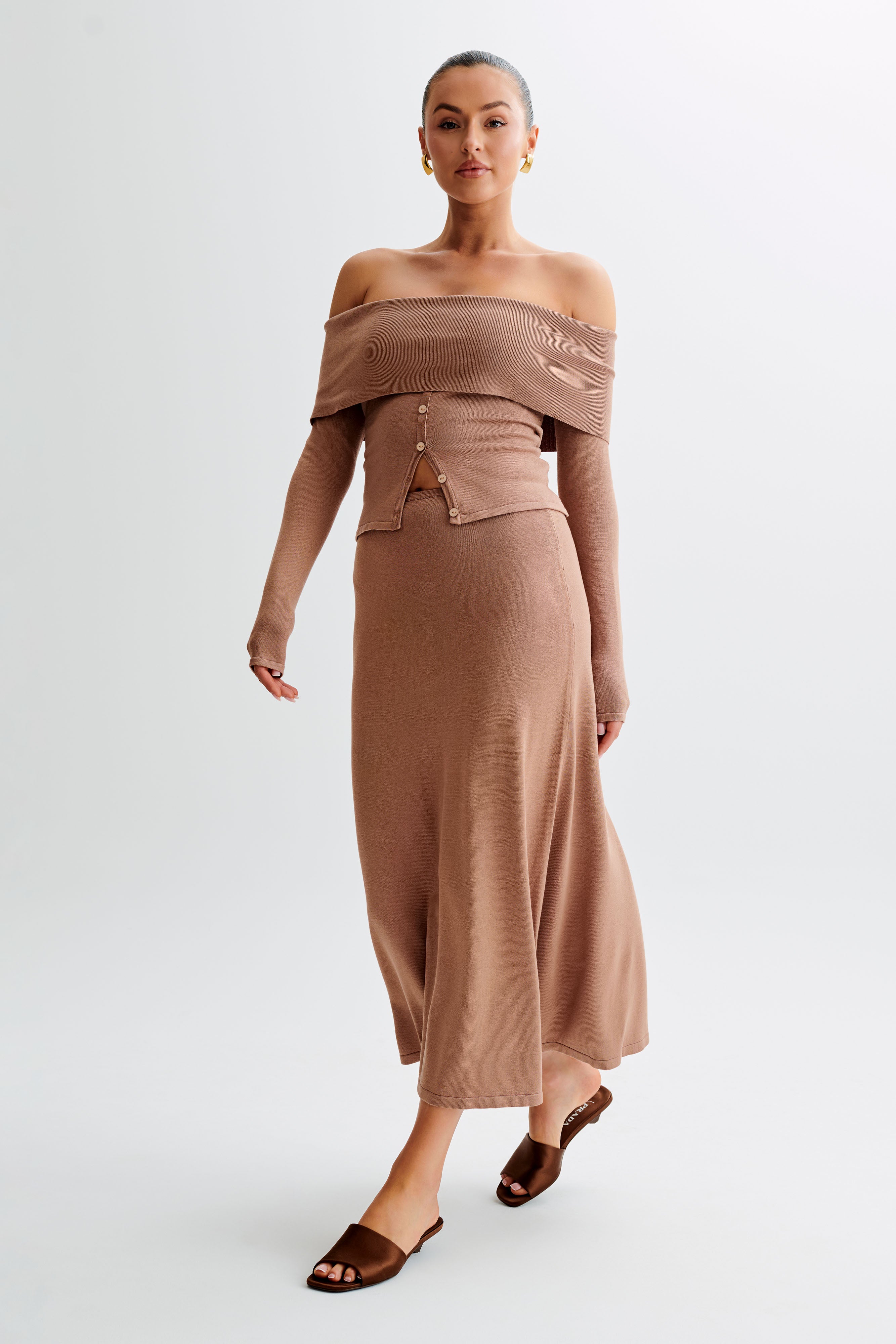 Diedre A-Line Knit Maxi Skirt - Pecan-My Chic Way.All Rights Reserved