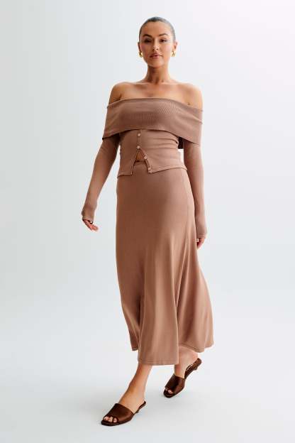 Diedre A-Line Knit Maxi Skirt - Pecan-My Chic Way.All Rights Reserved