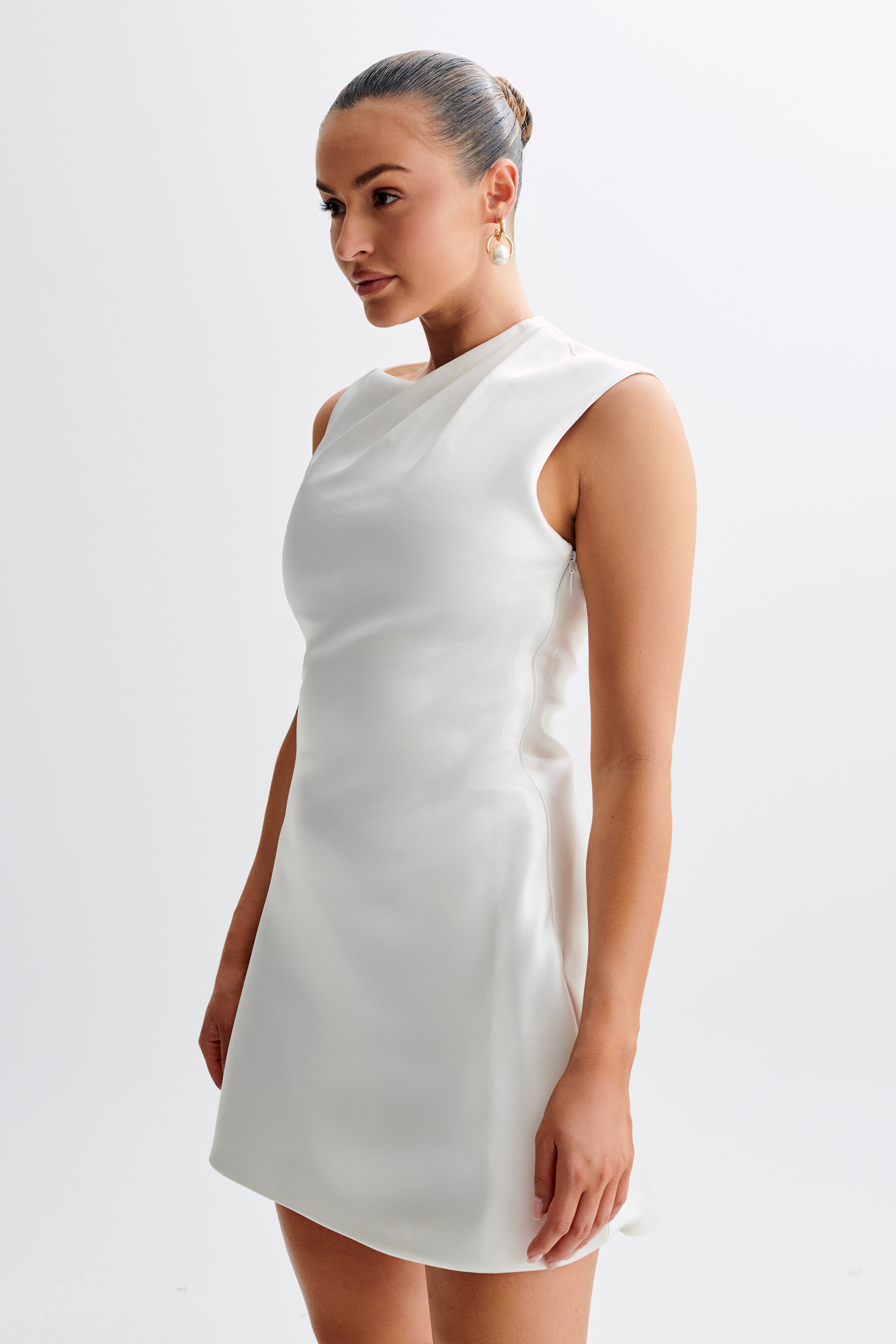 Granger Satin Structured Mini Dress - White-My Chic Way.All Rights Reserved