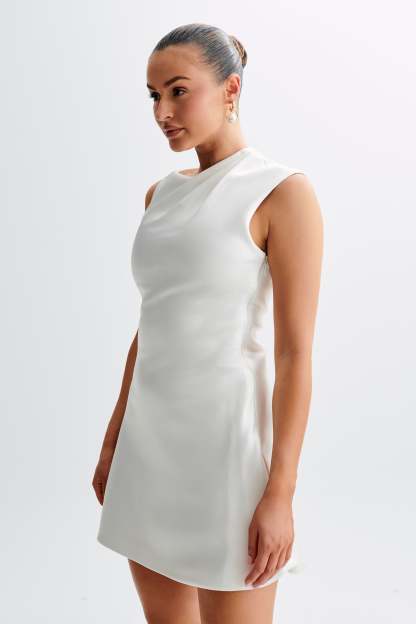 Granger Satin Structured Mini Dress - White-My Chic Way.All Rights Reserved